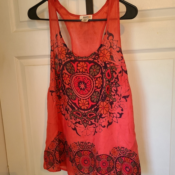 (1094) Route 66. Woman's Blouse, Sleeveless, Large, Redish - Picture 2 of 5